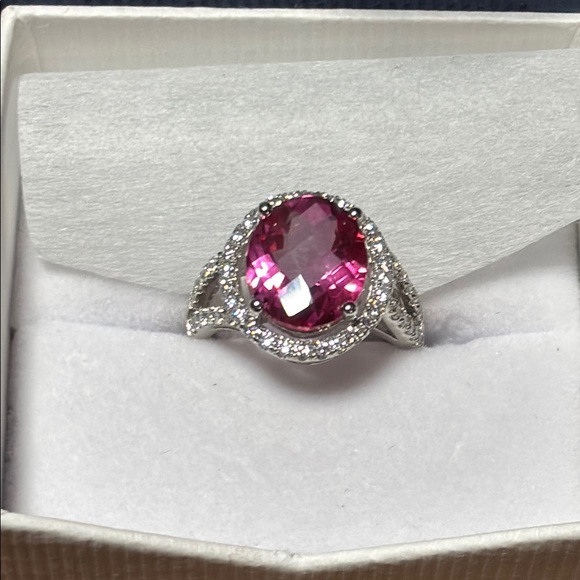 Pink sapphire & diamond sterling silver ring - Picture 7 of 10